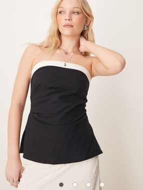 Strapless Black Tube Top with White Trim